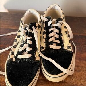 Vans Kids Black and Cream Checkered Sneakers